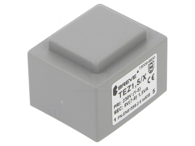 Transformator: ingegoten; 1,5VA; 230VAC; 9V; 167mA; PCB; IP00; TEZ Transformator: ingegoten; 1,5VA; 230VAC; 9V; 167mA; PCB; IP00; TEZ